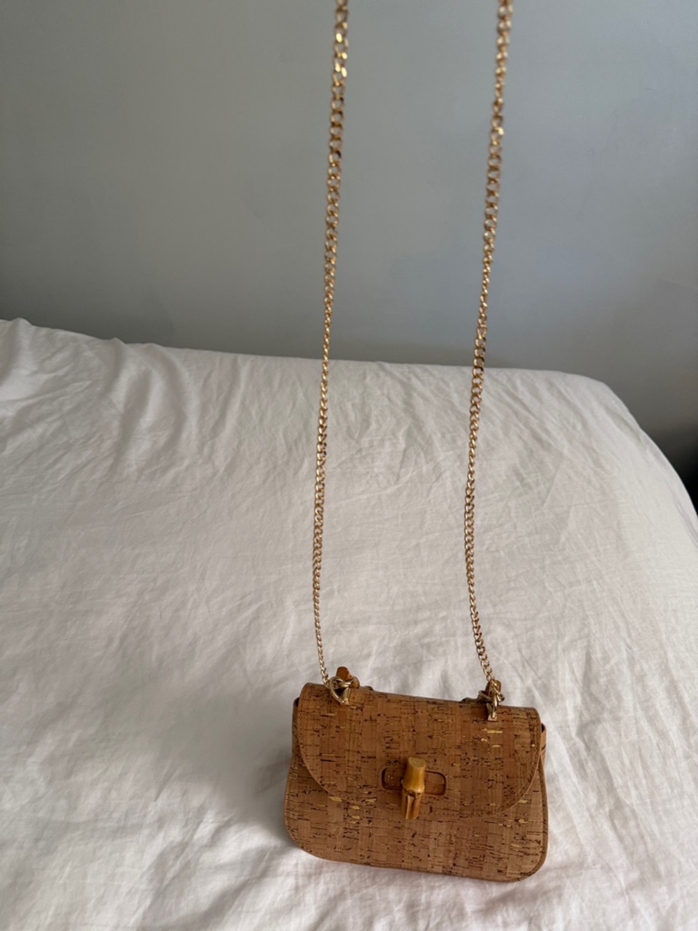 Cork Bamboo-Handle Shoulder Bag in Tan - Picture 3 of 3